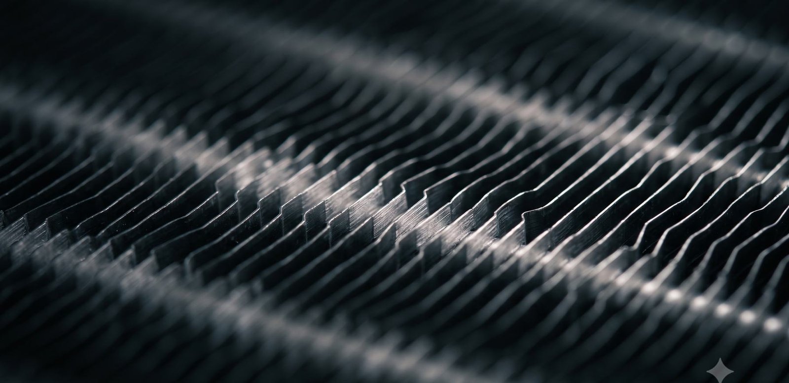 Macro close-up of AC condenser fins